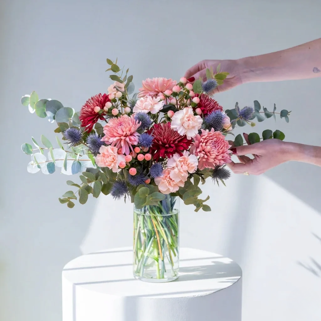 El Merlot - Ramo de flores azules y burdeos