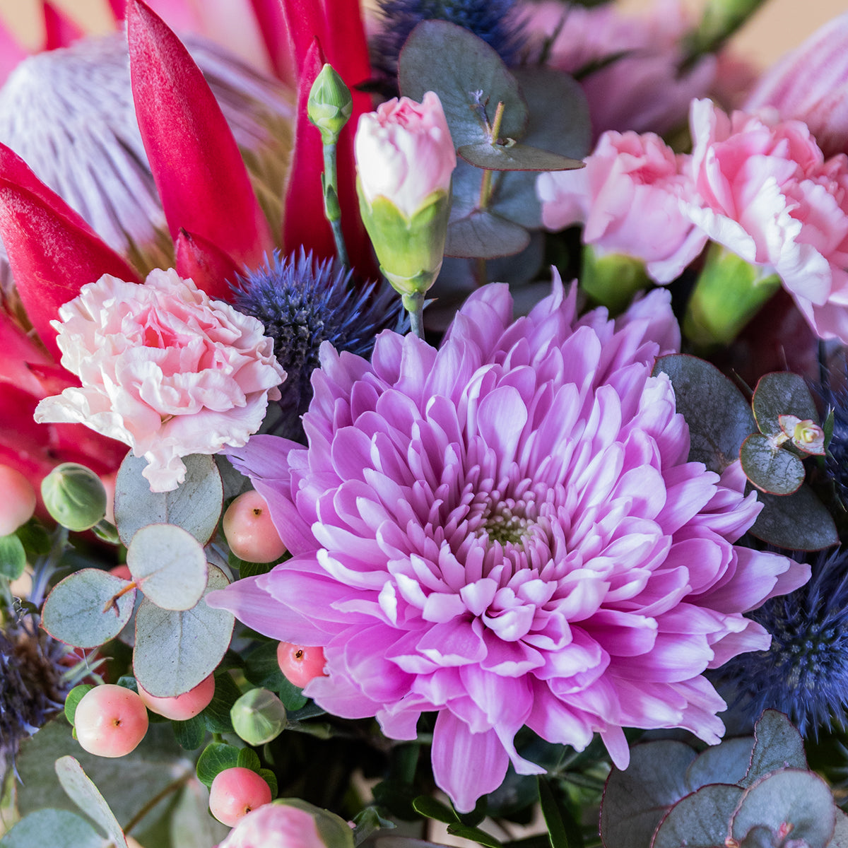 El Capricho - Arranjo com Proteas e Crisântemos