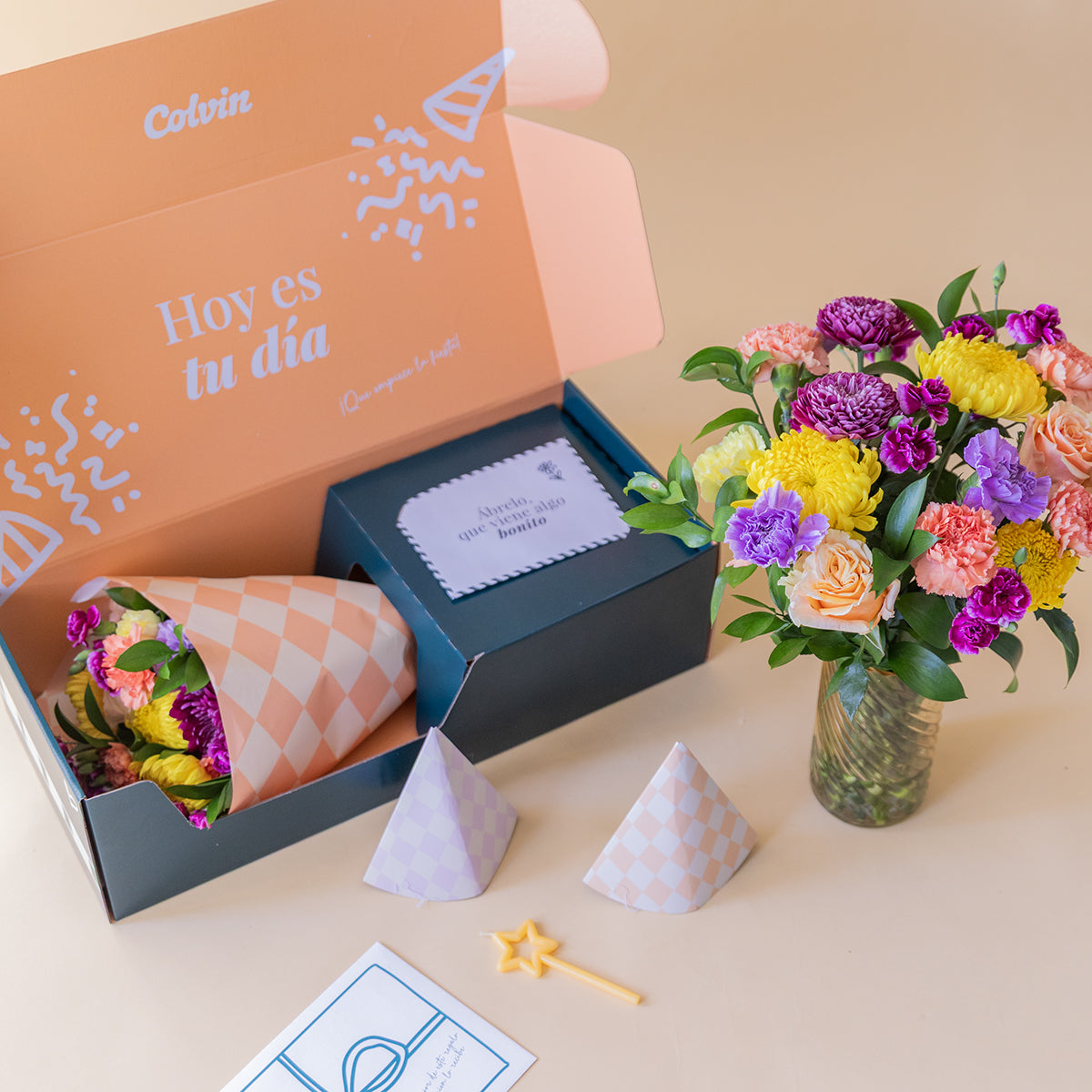 Feliz Cumple - Ramo de flores y kit de cumpleaños