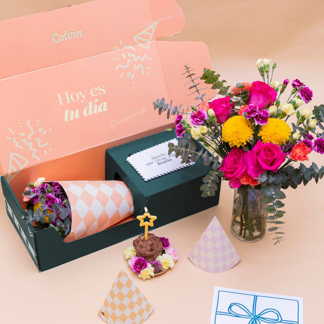 Feliz Cumple - Ramo de flores y kit de cumpleaños