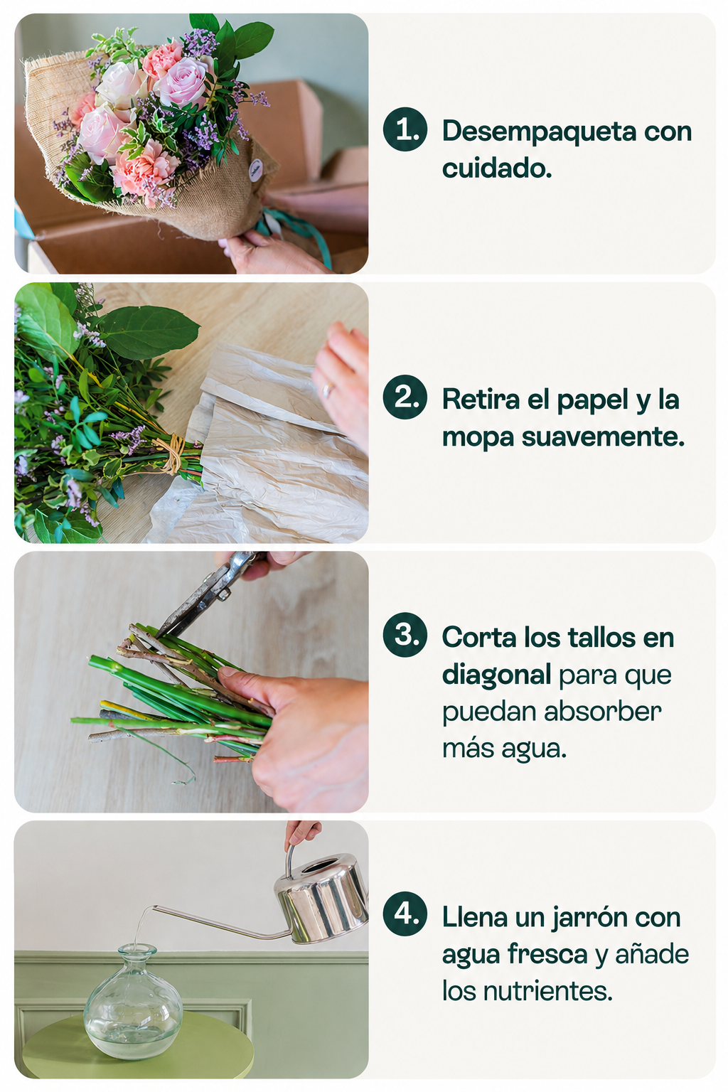 4 pasos para cuidar tu ramo de flores frescas