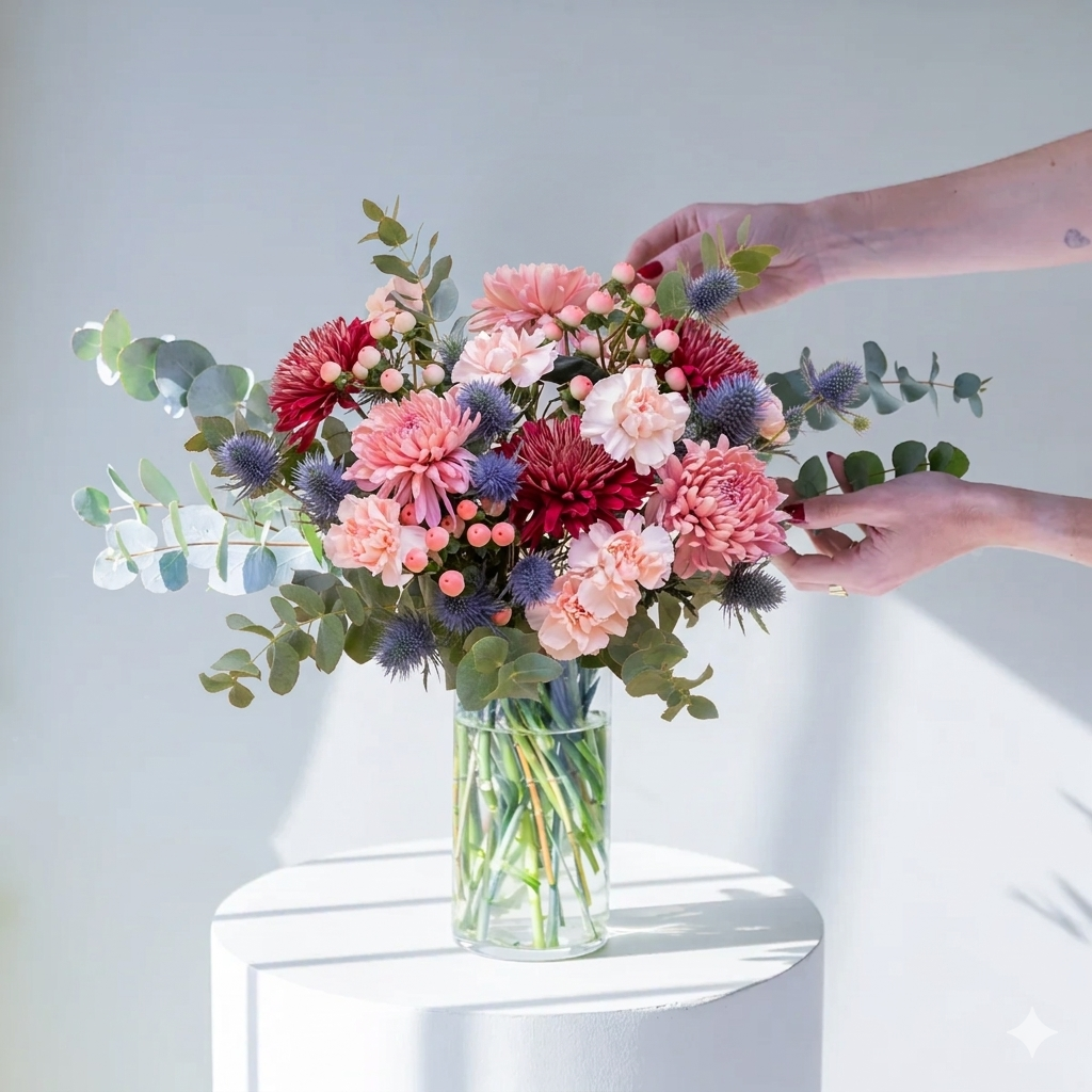 El Merlot - Ramo de flores azules y burdeos