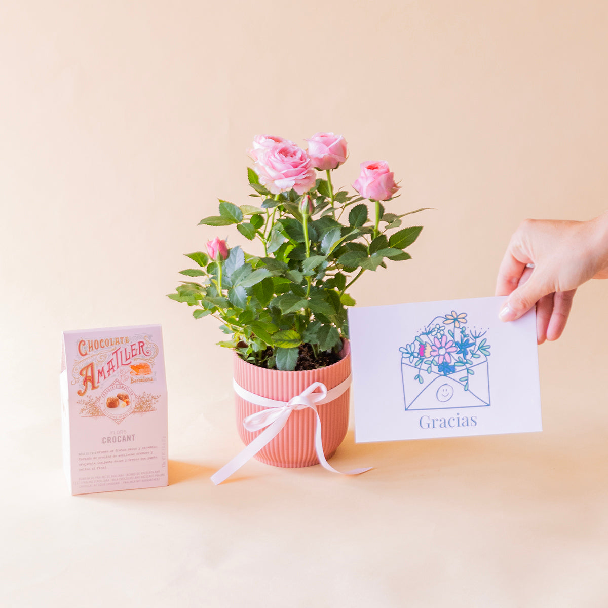 osal pitimií rosa con bombones Amatller y tarjeta Gracias, regalo para agradecer con entrega a domicilio - Colvin