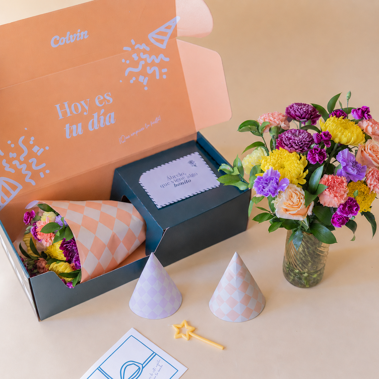 Feliz Aniversário - Bouquet de Flores e Kit de Aniversário