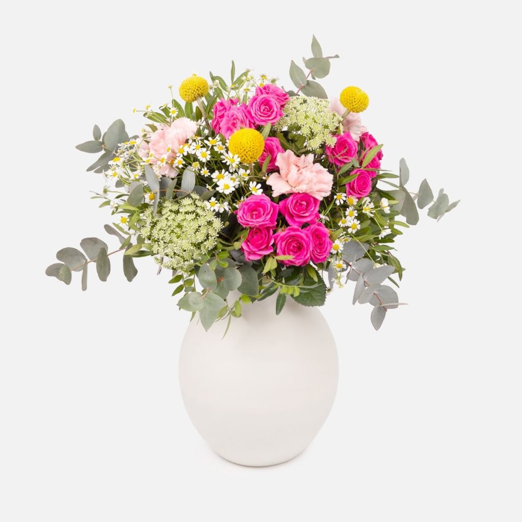 Invia bouquet di fiori con craspedia gialla e tanacetum